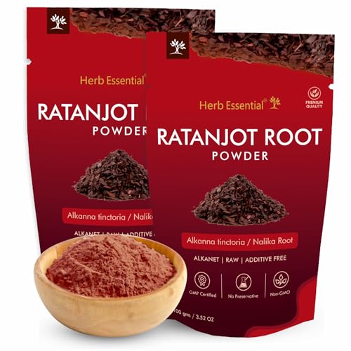 Herb Essential Ratanjot Powder Pack of 2(100g Each)|100% Pure Natural Alkanet Root for Hair Conditioning|Natural Shine & Skin Radiance|Vegan & Paraben-Free. - Image 1