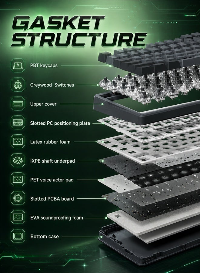 E-YOOSO Z99 Mechanical Keyboard Wired, Hot-Swappable Mechanical Keyboard with Pre-Lubed Linear Switches, Gasket Mount with Sound-Dampening Foam, LED Green Backlit, 99-Key Compact Gaming Keyboards for PC/Mac, Grey - Image 2