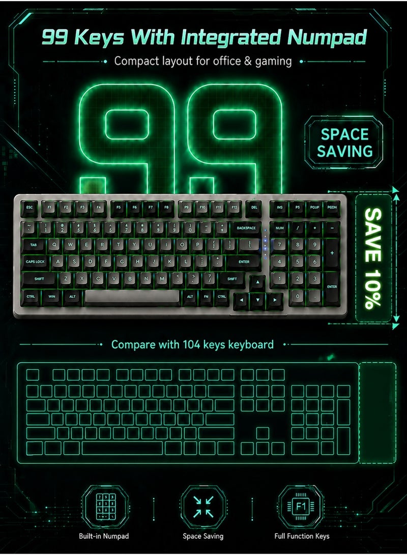 E-YOOSO Z99 Mechanical Keyboard Wired, Hot-Swappable Mechanical Keyboard with Pre-Lubed Linear Switches, Gasket Mount with Sound-Dampening Foam, LED Green Backlit, 99-Key Compact Gaming Keyboards for PC/Mac, Grey - Image 4
