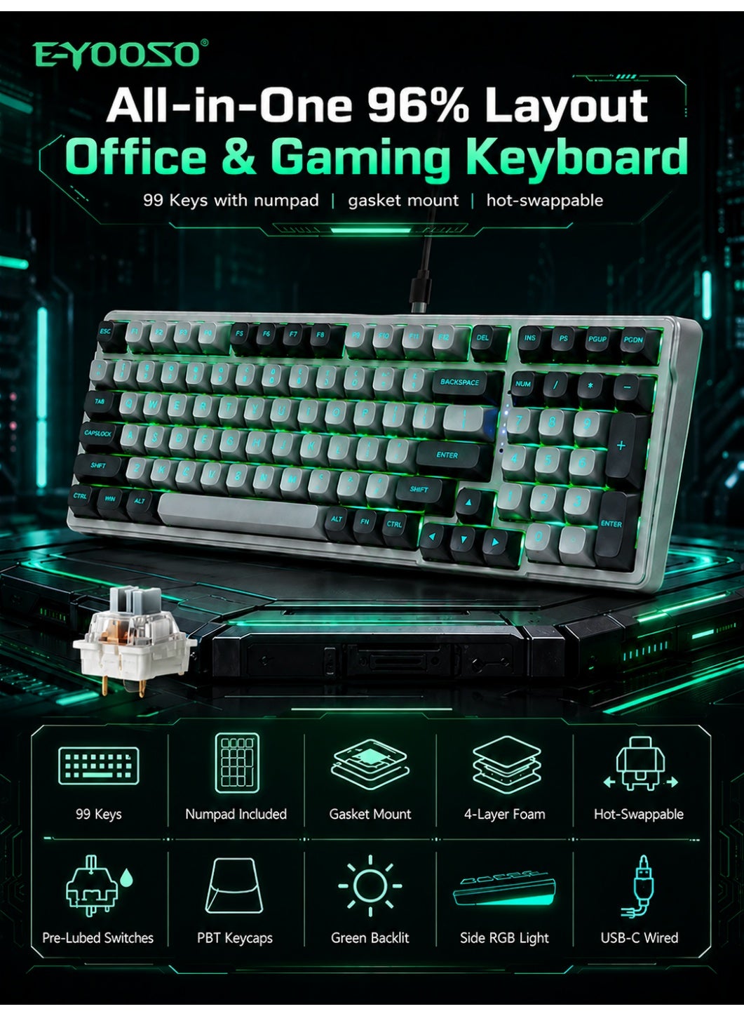 إي يوسو Eyooso Z99 Mechanical Keyboard wired