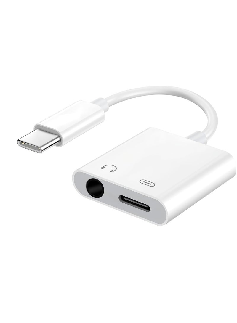 أثير محول شاحن ومقبس سماعة رأس USB C إلى 3.5 مم، موزع شحن سريع 2 في 1 للصوت و60 وات PD، كابل دونجل من النوع C إلى مقبس AUX، لأجهزة Apple iPhone 15/16/17 Pro/Max/Plus، iPad، Samsung Galaxy S22/S23/S24 Ultra، Note 20 - Image 1