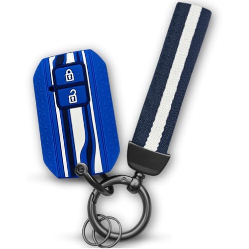 Keycept Tristar Key Cover for Suzuki Swift, Dzire, Ertiga, Grand Vitara, Brezza, Fronx, Jimny, Ignis, Urban Cruiser, Rumion, Hyryder, E-Vitara 2 Button Smart Key with Keychain. (Type 7, Blue) - Image 1
