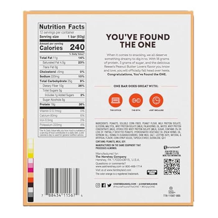 ONE Protein Bars, Reese's Peanut Butter Lovers, Gluten Free with 18g Protein and 3g Sugar, Pantry Staples, 2.12 oz (12 Count) - Image 2