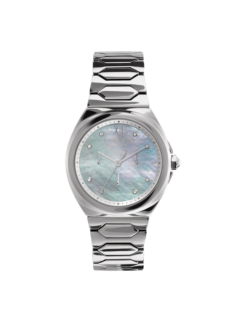 OLIVIA BURTON CUSHION ANALOG WOMEN'S LIGHT GREY MOTHER OF PEARL CASE WATCH - 24000149 - Image 1