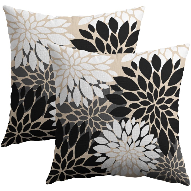 Smozenith Smozenith Black White Grey Gray Pillow Covers 20X20 Inch Set of 2  Modern Geometry Dahlia Floral Print Decorative Throw Pillow Covers Outdoor Farmhouse Cushion Case for Home Couch Sofa Bed Decoration  - Image 1