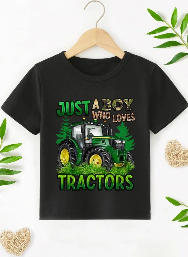 تايك تو Take Two Boys Tractor Graphic Round Neck T-Shirt