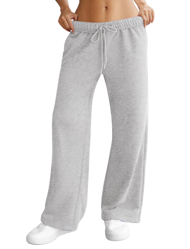 DLOODA Womens Wide Leg Sweatpants Interior Drawstring Baggy Sweat Pants with Pockets Elastic Waisted Lounge Casual Trousers Grey - Image 1