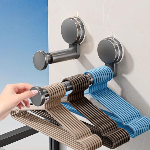 Resdenio Hanger Organizer Stacker, 2 Pack Suction Cup Self-Adhesive Extendable Garment Rack, Space Saving Clothes Hanger Storage Holder for Closet Laundry Room (Grey) - Image 1
