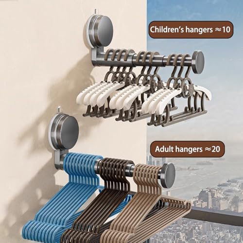 Resdenio Hanger Organizer Stacker, 2 Pack Suction Cup Self-Adhesive Extendable Garment Rack, Space Saving Clothes Hanger Storage Holder for Closet Laundry Room (Grey) - Image 3
