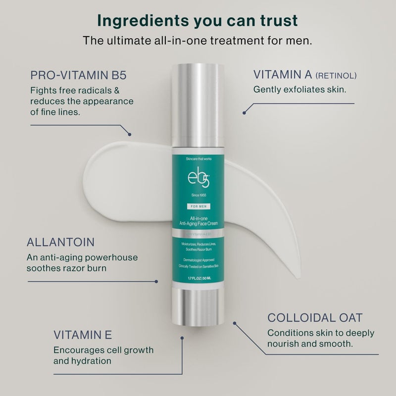 eb5 Menâ€™s All-in-one Anti-Aging Face Cream | Formulated with Retinol, Vitamins E, B5, and A to Moisturize, Reduce Lines and Soothe Razor Burn - 1.7 Fl Oz - Image 4