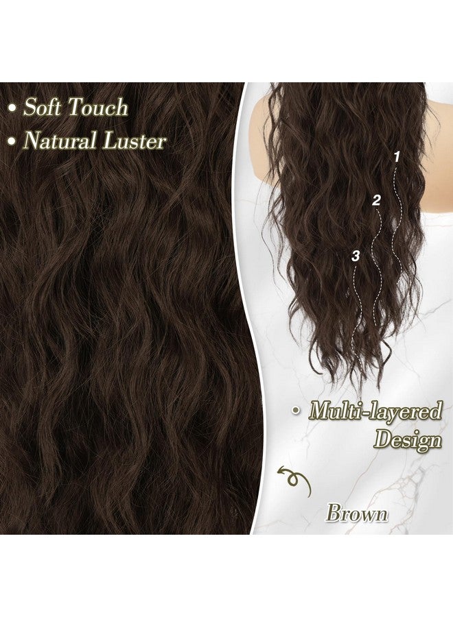 بارسدار وصلات شعر ذيل الحصان البني برباط - وصلات شعر ذيل حصان مموجة طويلة بطول 26 بوصة للنساء - وصلات شعر ذيل حصان صناعية بمشبك في ذيل حصان للحفلات اليومية - بني - Image 3