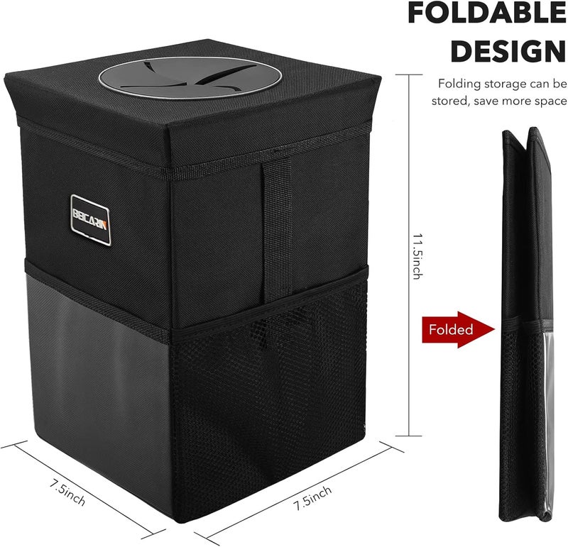 Beicarin Car Trash Bin with Lid - Portable Waterproof Garbage Bin with Storage Pockets - Image 4