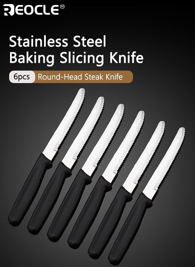 REOCLE 6PCS High-Quality Stainless Steel Steak Knife Tomato Knife Snack Knife Breakfast Knife Bread Knife with Corrugated Cut Sharp Durable Dishwasher Safe Table Knife for Daily Meals Snacks Breakfast - Image 1