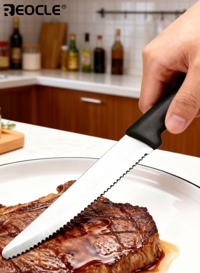 REOCLE 6PCS High-Quality Stainless Steel Steak Knife Tomato Knife Snack Knife Breakfast Knife Bread Knife with Corrugated Cut Sharp Durable Dishwasher Safe Table Knife for Daily Meals Snacks Breakfast - Image 2