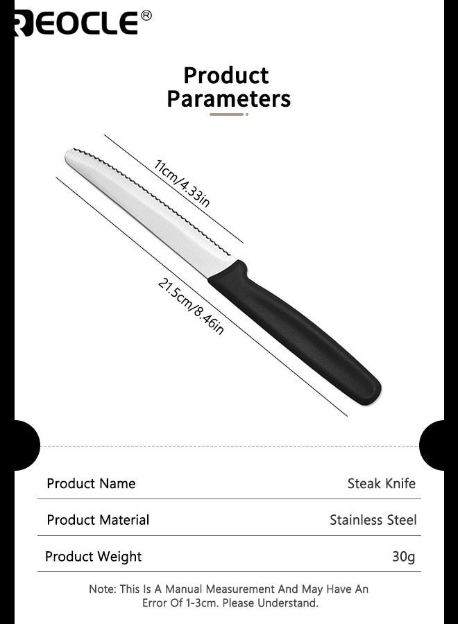 REOCLE 6PCS High-Quality Stainless Steel Steak Knife Tomato Knife Snack Knife Breakfast Knife Bread Knife with Corrugated Cut Sharp Durable Dishwasher Safe Table Knife for Daily Meals Snacks Breakfast - Image 4