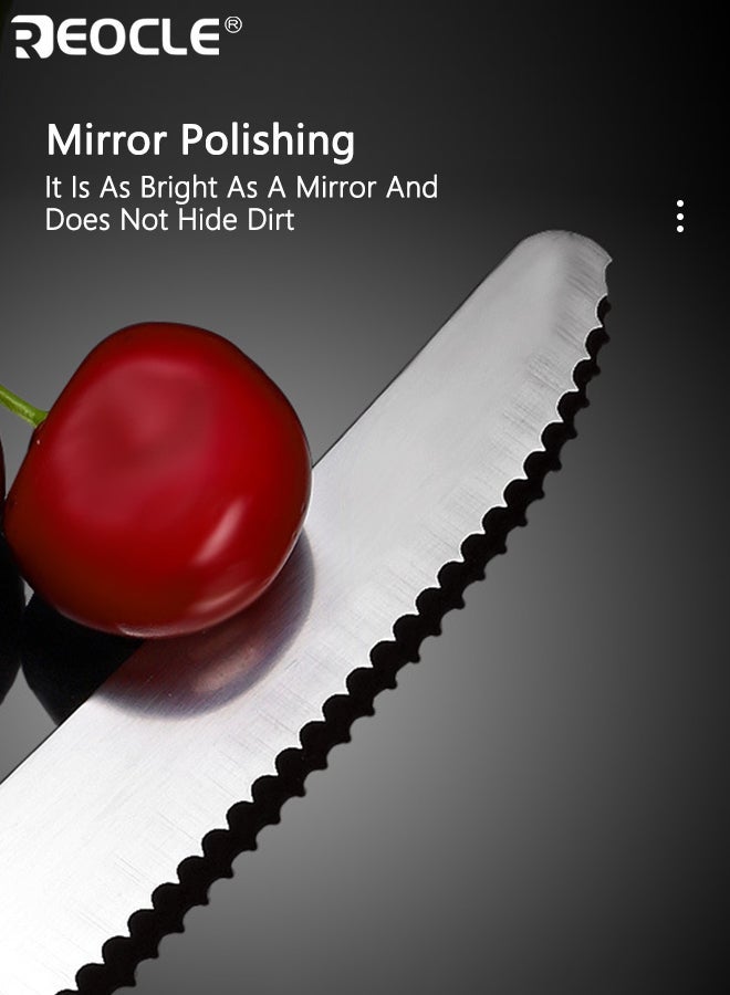 REOCLE 6PCS High-Quality Stainless Steel Steak Knife Tomato Knife Snack Knife Breakfast Knife Bread Knife with Corrugated Cut Sharp Durable Dishwasher Safe Table Knife for Daily Meals Snacks Breakfast - Image 4