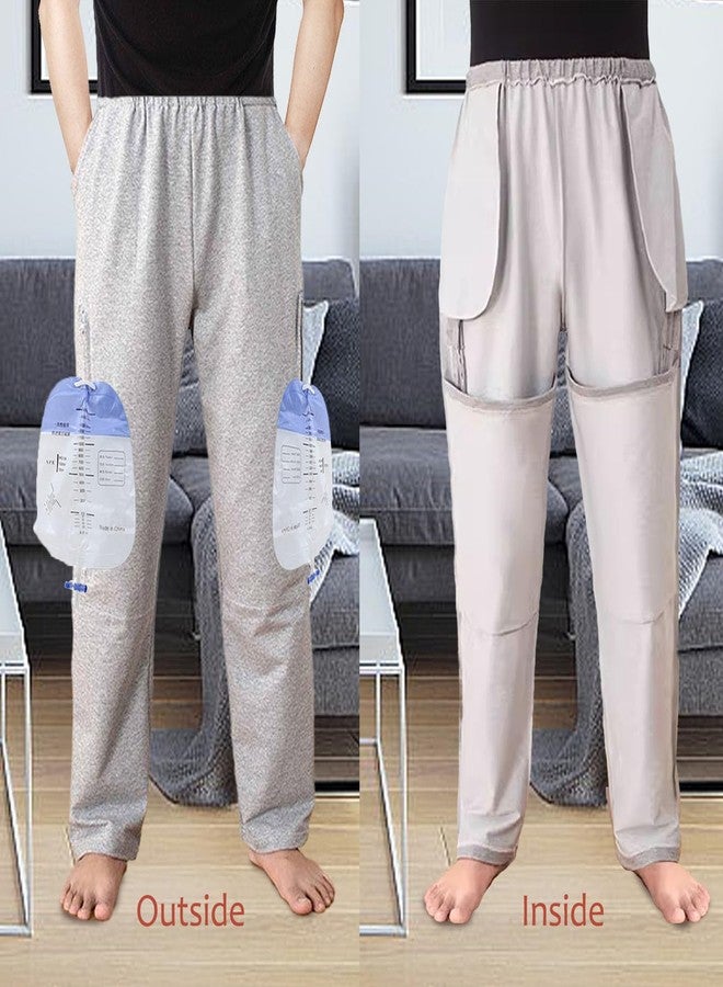 Lmaray Catheter Pants for Men/Women, Holds (2) 2000ml Leg Bags, Nephrostomy Pants, Foley Catheter Bag Pants, Nephrostomy Bag Holder, Catheter Supplies(Grey/XL) - Image 2