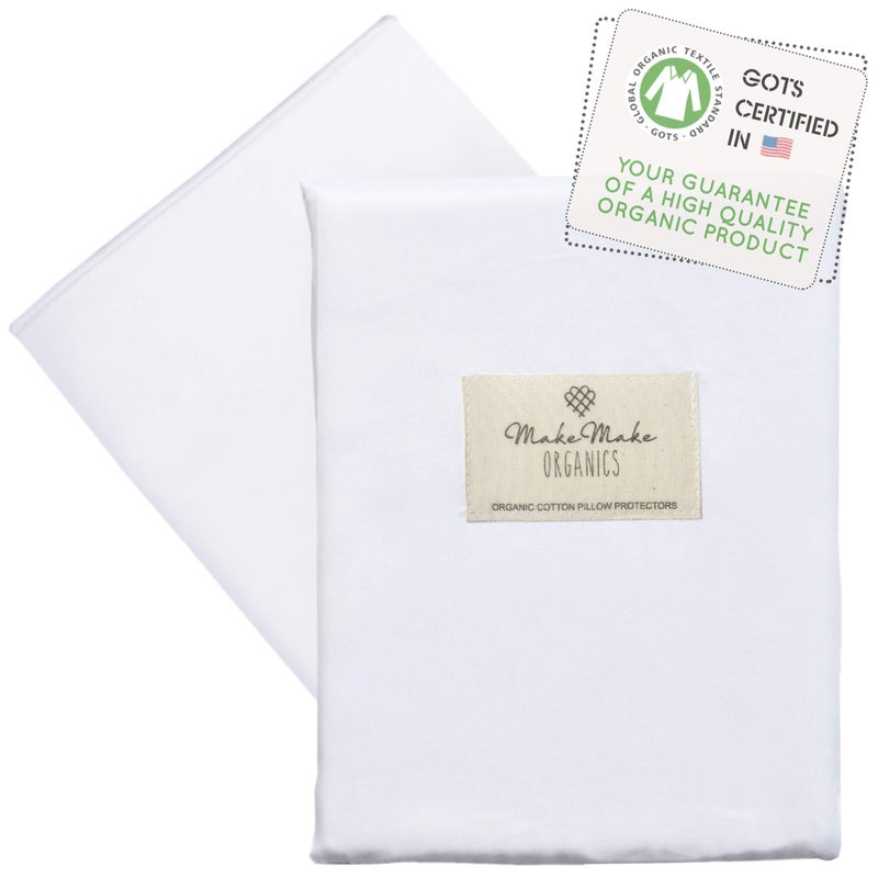 MakeMake Organics Organic Pillow Protector (Set of 2) gOTS certified Organic cotton Pillow Protectors Natural Breathable Barrier Standard Pillow (21x26  Bright White)