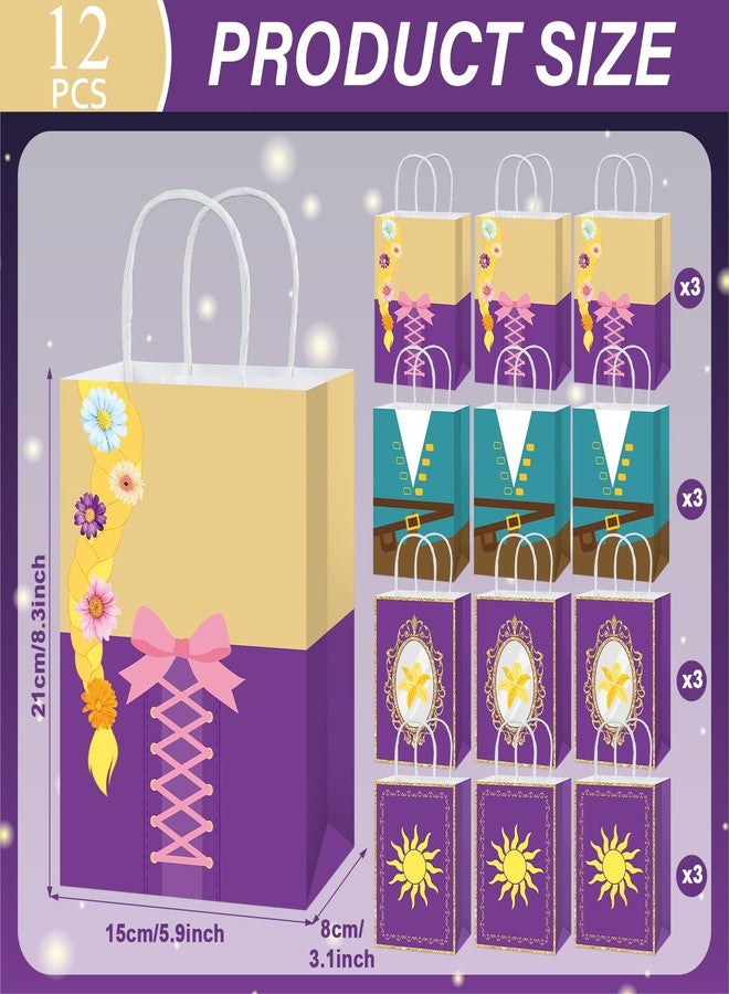 MinFyberd 12Pcs Princess Birthday Party Supplies Purple Princess Gift Bag with Handle Girls Theme Birthday Party Favor Bags Purple Sun Gift Treat Bags for Girls Bday Baby Shower Parties Decoration - Image 2