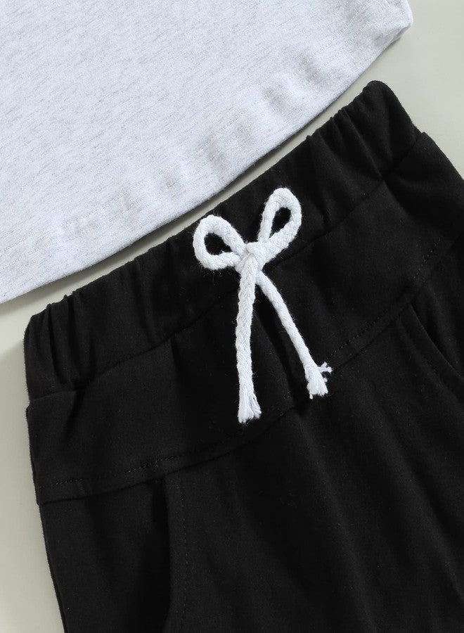 Rtnnsbbfcm Newborn Baby Boy Summer Clothes Short Sleeve Color Block Front Pocket T-Shirt Top Shorts 2Pcs Casual Outfit (18-24 Months,Black White) - Image 5
