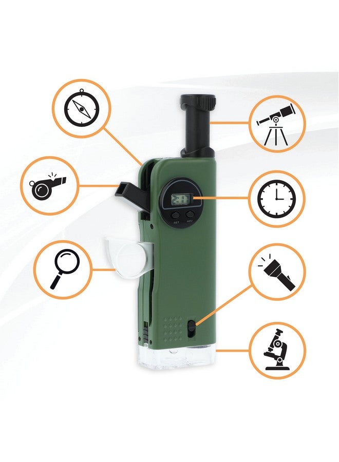 Carson CARSON Plastic X-Scope Kids 7 Function Multi Purpose Optical Pocket Tool With 30X Microscope,8X Telescope,9X Fold-Out Magnifier,Flashlight,Signal Whistle,Directional Compass And Digital Clock(Cp-11)  - Image 5