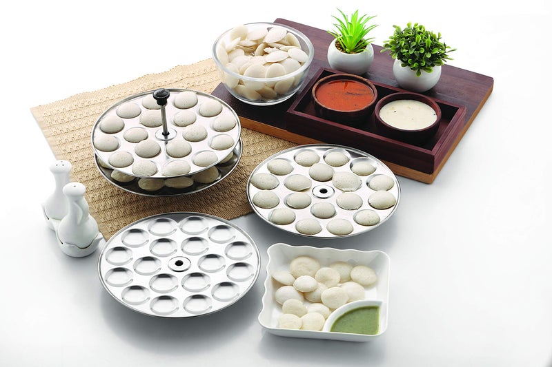 Komal Stainless Steel Idly Stand Suitable for Outer Lid Cooker, Idli Plate 90 Mini Idli 5 Plate Set, Non Stick Idly Plates Premium Idli Maker, 18x5 Plates,Silver, Standard - Image 2