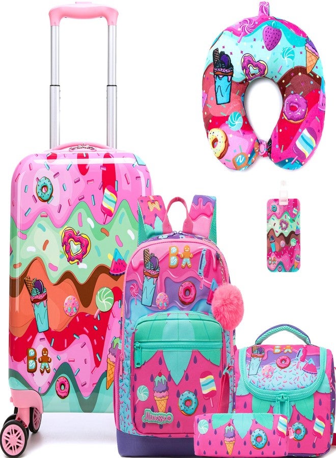 Inprof Cute Kid’s Luggage Set Carry on Toddler Travel Suitcase Airline Approved, 5pcs Ice Cream, 16 inch - Image 1