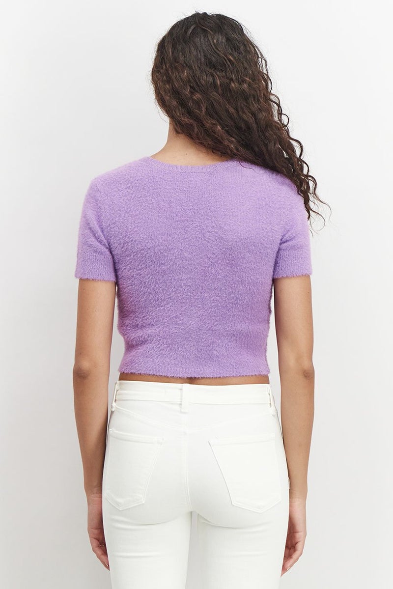 rvca Women Scoop Neck Short Sleeve Plain Crop Top, Purple - Image 2