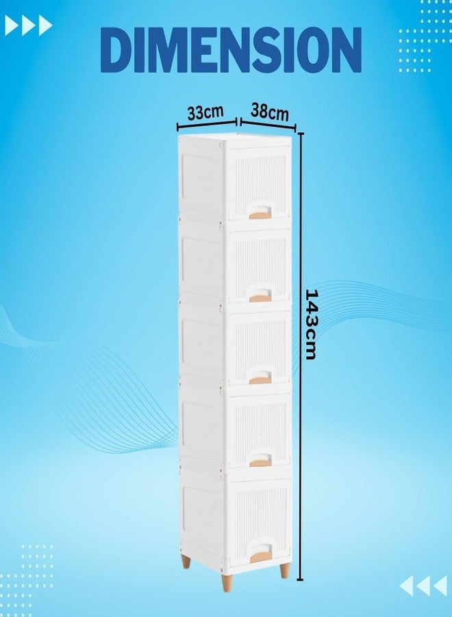 NestPlay Multipurpose Stackable Cupboard Drawer for Clothes, Kitchen Item Storage; Wardrobe Cabinet Organizer for Home, Office (White, 5 Tier) - Image 2