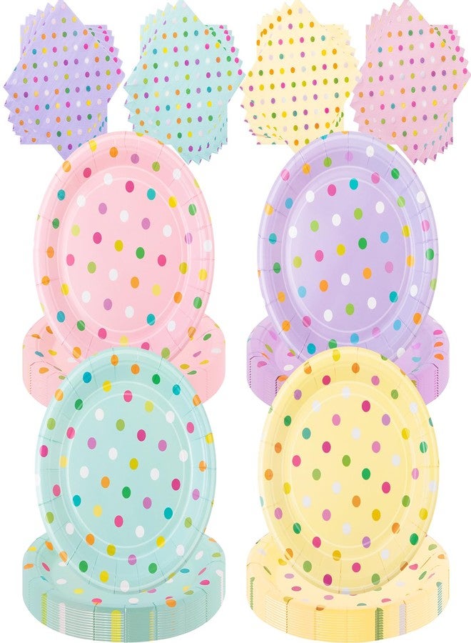 Zhehao 120 Pcs Pastel Dots Disposable Paper Plates and Napkins Bulk Pastel Party Decorations Tableware Spring Summer Party Supplies for Princess Birthday Picnic Wedding Baby Shower - Image 1