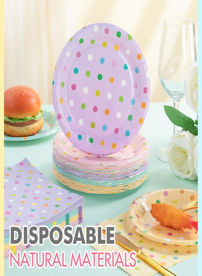 Zhehao 120 Pcs Pastel Dots Disposable Paper Plates and Napkins Bulk Pastel Party Decorations Tableware Spring Summer Party Supplies for Princess Birthday Picnic Wedding Baby Shower - Image 5