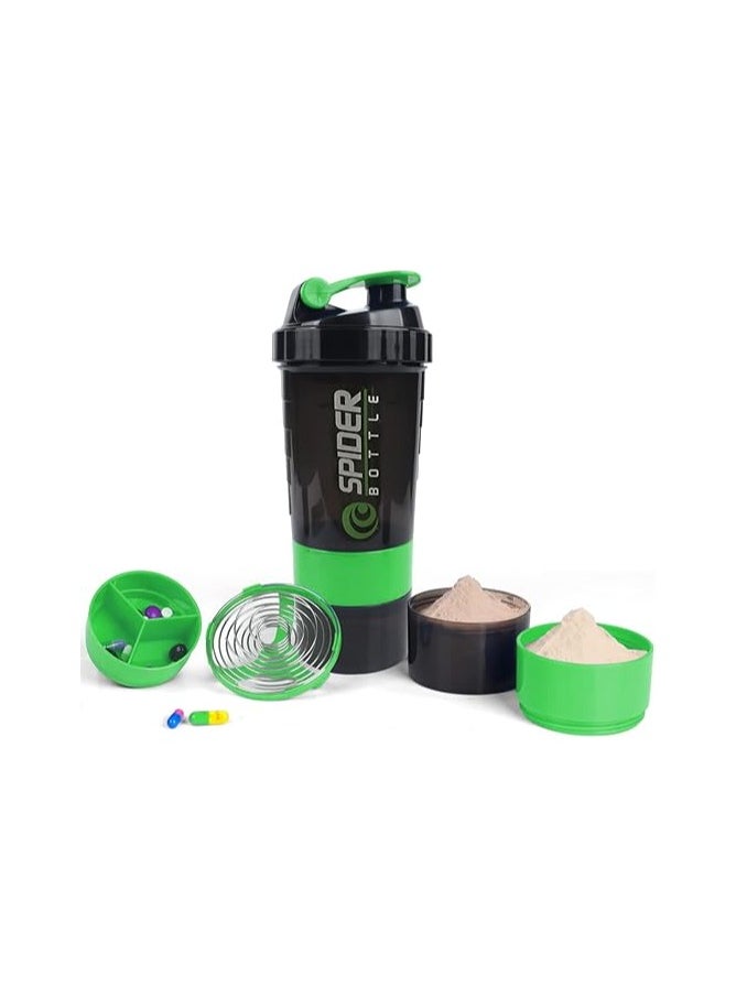 Generic - Shaker Bottle Gym Protein with Pill Organizer and Protein Powder Storage, 3 Layer Sports Water Bottle with Leak-Proof Lid and Twist-and-Lock Storage Containers, BPA Free, 500ML (Green) - Image 1