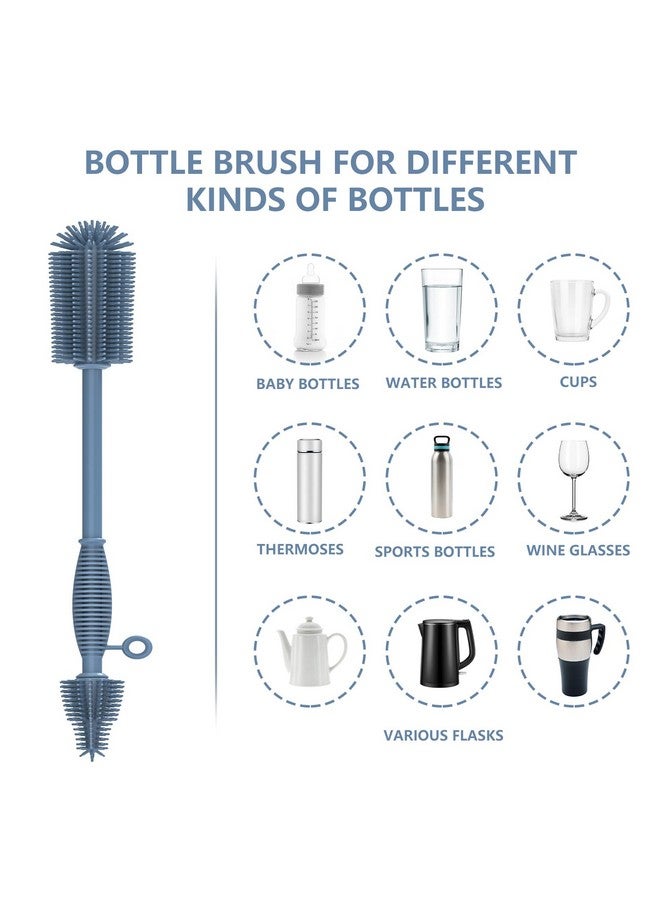 Raymeefa Silicone Bottle Brush and Straw Cleaner Set - Soft Baby Bottle Cleaner, Bendable Straw Cleaning Brush, Long Handle Brushes (Blue) - Image 3