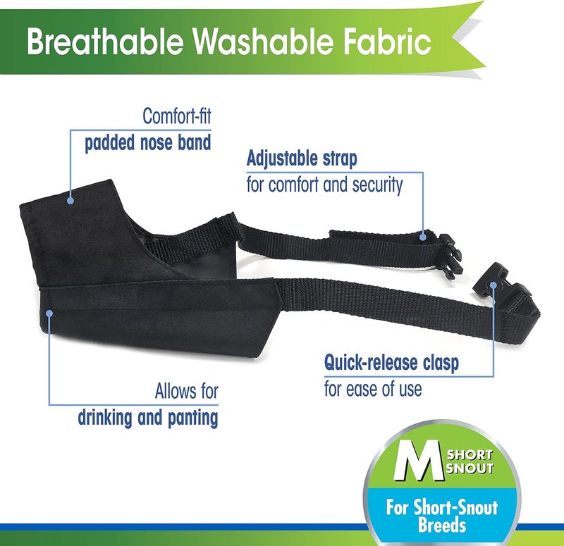 four paws Walk-About Quick-Fit Short Snout Adjustable Dog Muzzle for Medium Dogs, Washable & Breathable, Black, 1 Count - Image 2