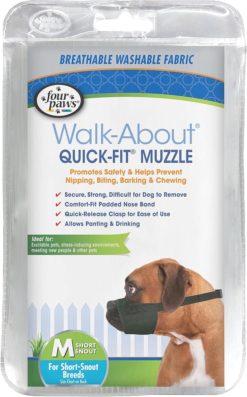 four paws Walk-About Quick-Fit Short Snout Adjustable Dog Muzzle for Medium Dogs, Washable & Breathable, Black, 1 Count - Image 1
