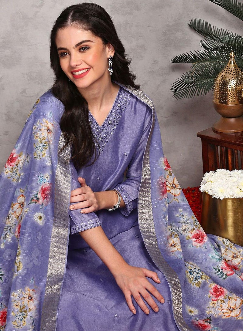 ISHIN Women PURPLE Kurta Set With Dupatta - Image 1