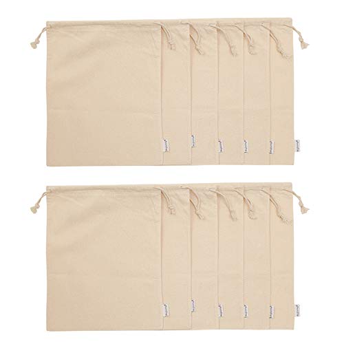 Augbunny 100% Cotton 10- by 12-Inch Muslin Bags with Drawstring, For Bulk Food Storage，12-Pack - Image 2