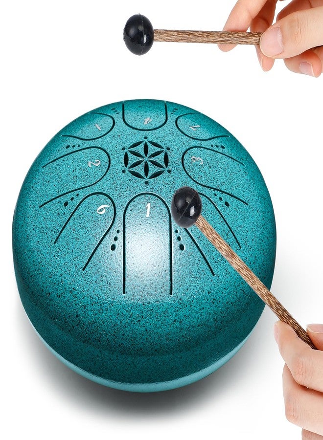 PUJONI Steel Tongue Drum Hand Drums: 6 Inch 8 Notes Metal Musical Instruments, Music Gifts for Family Friends (Malachite) - Image 2