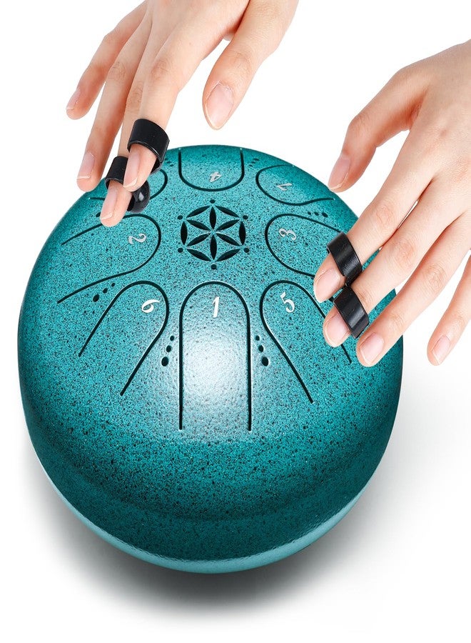 PUJONI Steel Tongue Drum Hand Drums: 6 Inch 8 Notes Metal Musical Instruments, Music Gifts for Family Friends (Malachite) - Image 3