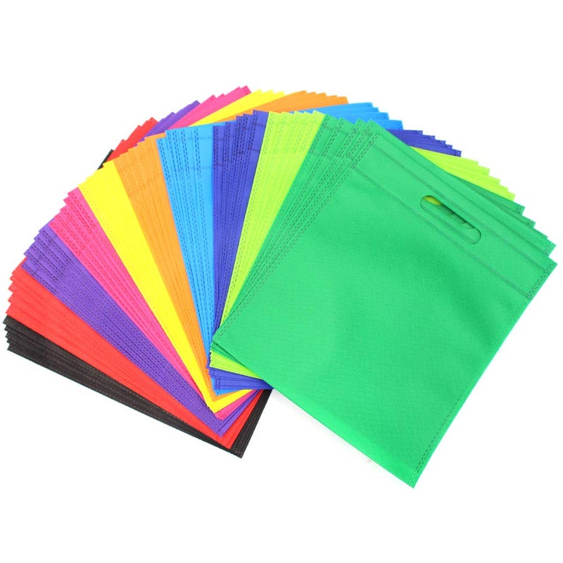 M-Aimee 50 Pieces 9.5 by 11.5 Inches Non-Woven Poly Goodie Treat Bags - Rainbow Colors Tote With Handles for Party Favors, 10 Colors - Image 2