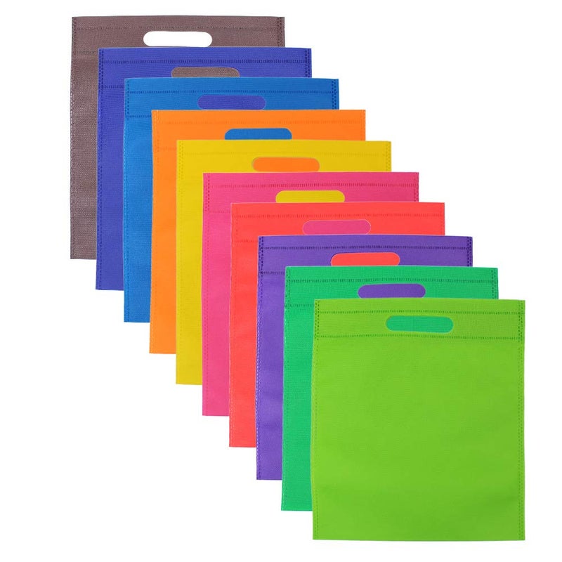 M-Aimee 50 Pieces 9.5 by 11.5 Inches Non-Woven Poly Goodie Treat Bags - Rainbow Colors Tote With Handles for Party Favors, 10 Colors - Image 1