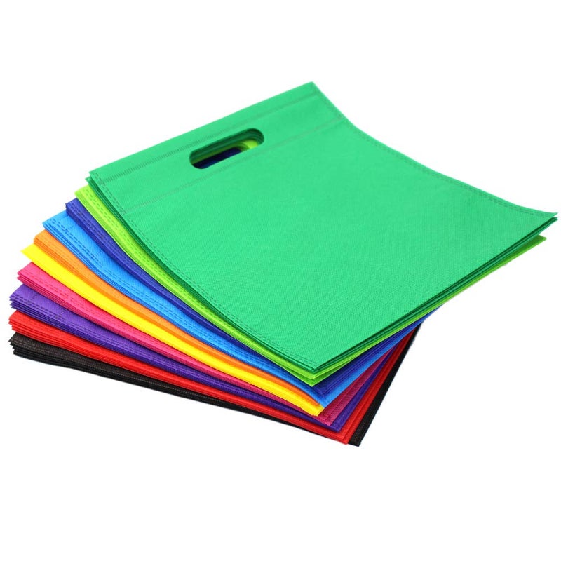 M-Aimee 50 Pieces 9.5 by 11.5 Inches Non-Woven Poly Goodie Treat Bags - Rainbow Colors Tote With Handles for Party Favors, 10 Colors - Image 3