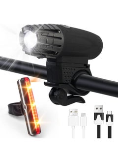 SKY-TOUCH USB Rechargeable Bike Light Set 320 Lumens Powerful Front and Rear Bike Accessories for Night Riding, Cycling Rear Headlight Reflectors for Kids, Road, Mountain Bike, Black  - Image 1