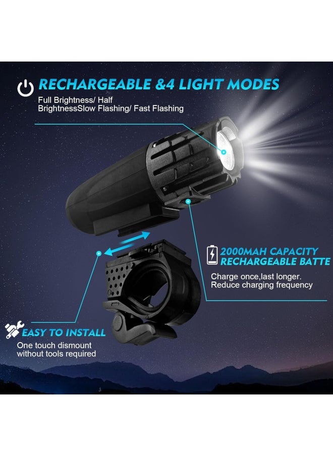 SKY-TOUCH USB Rechargeable Bike Light Set 320 Lumens Powerful Front and Rear Bike Accessories for Night Riding, Cycling Rear Headlight Reflectors for Kids, Road, Mountain Bike, Black  - Image 2