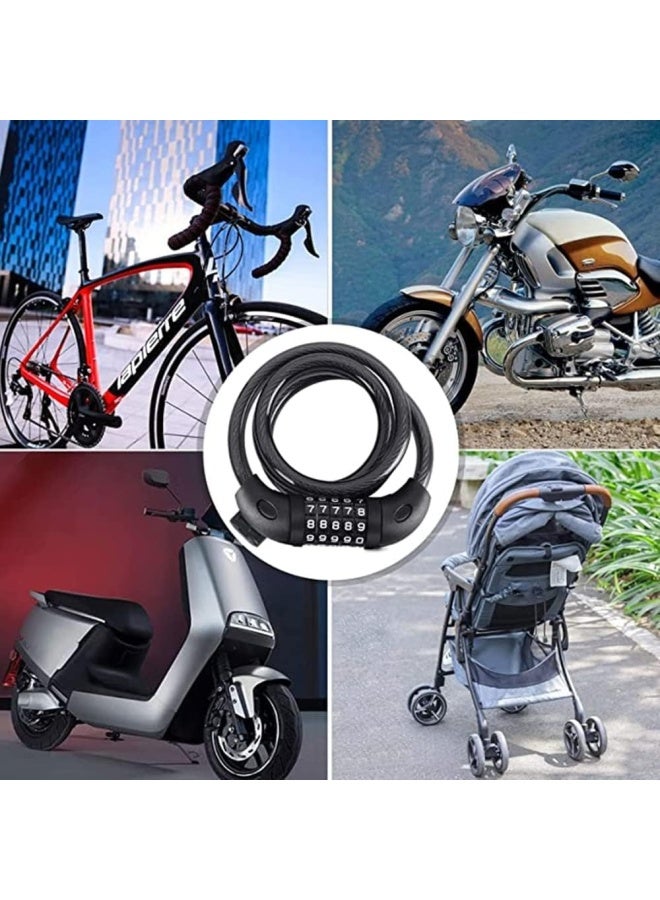 SKY-TOUCH قفل دراجة بكابل، 1.2م قفل دراجة برمز مكون من 5 أرقام قابل لإعادة الضبط، أقفال دراجات ضد السرقة، قفل كلمة مرور للدراجات والسكوترات - Image 5