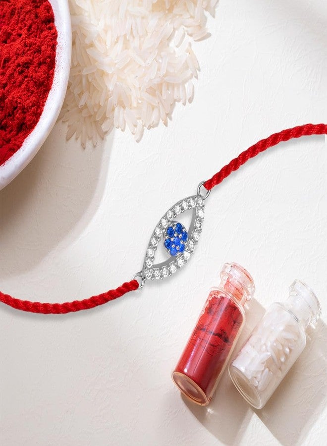 ZAVYA 925 Sterling Silver Evil Eye Cubic Zirconia Rhodium Plating Silver Rakhi | Rakhi for Brother- Rakshabandhan | Gift for Men & Boys |1 Year Plating Warranty - Image 2