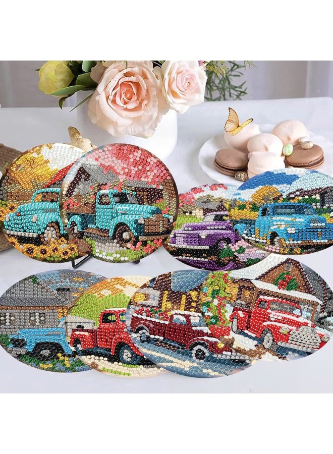 mrpwnle Diamond Art Coasters Kits, 8Pcs Diamond Painting Coasters Crafts Kit with Holder, DIY Truck Diamonds Art Non Slip Coaster Crafts Kits for Adults Beginners Gifts - Image 2