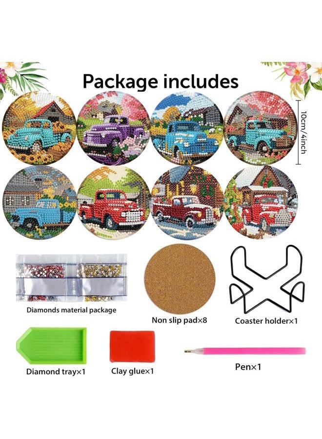 mrpwnle Diamond Art Coasters Kits, 8Pcs Diamond Painting Coasters Crafts Kit with Holder, DIY Truck Diamonds Art Non Slip Coaster Crafts Kits for Adults Beginners Gifts - Image 5