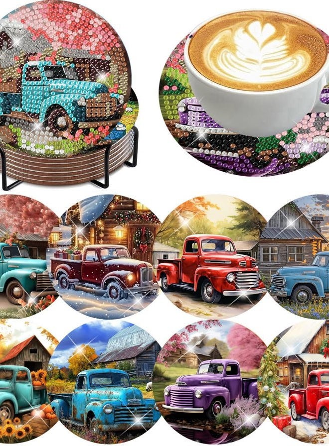 mrpwnle Diamond Art Coasters Kits, 8Pcs Diamond Painting Coasters Crafts Kit with Holder, DIY Truck Diamonds Art Non Slip Coaster Crafts Kits for Adults Beginners Gifts - Image 1