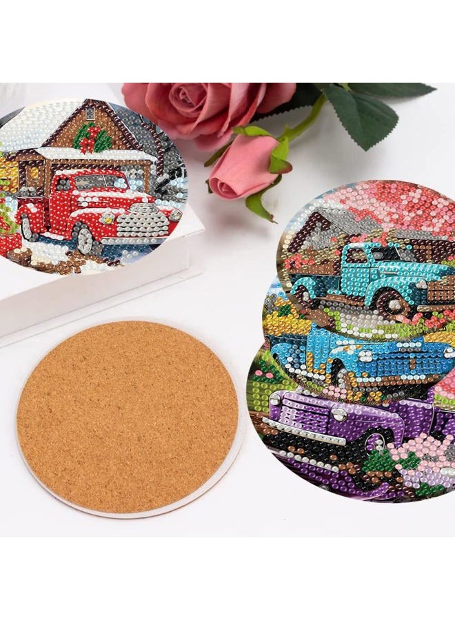 mrpwnle Diamond Art Coasters Kits, 8Pcs Diamond Painting Coasters Crafts Kit with Holder, DIY Truck Diamonds Art Non Slip Coaster Crafts Kits for Adults Beginners Gifts - Image 3